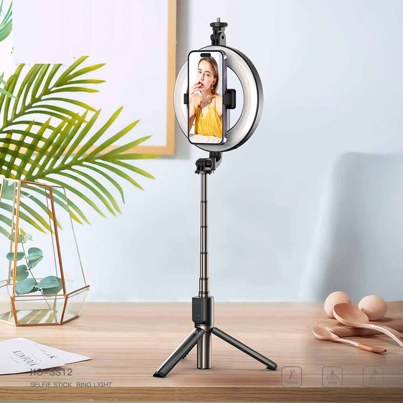 رینگ لایت و سه پایه گوشی 95 سانتی‌متری ایکس او SS12 — تصویر ۲