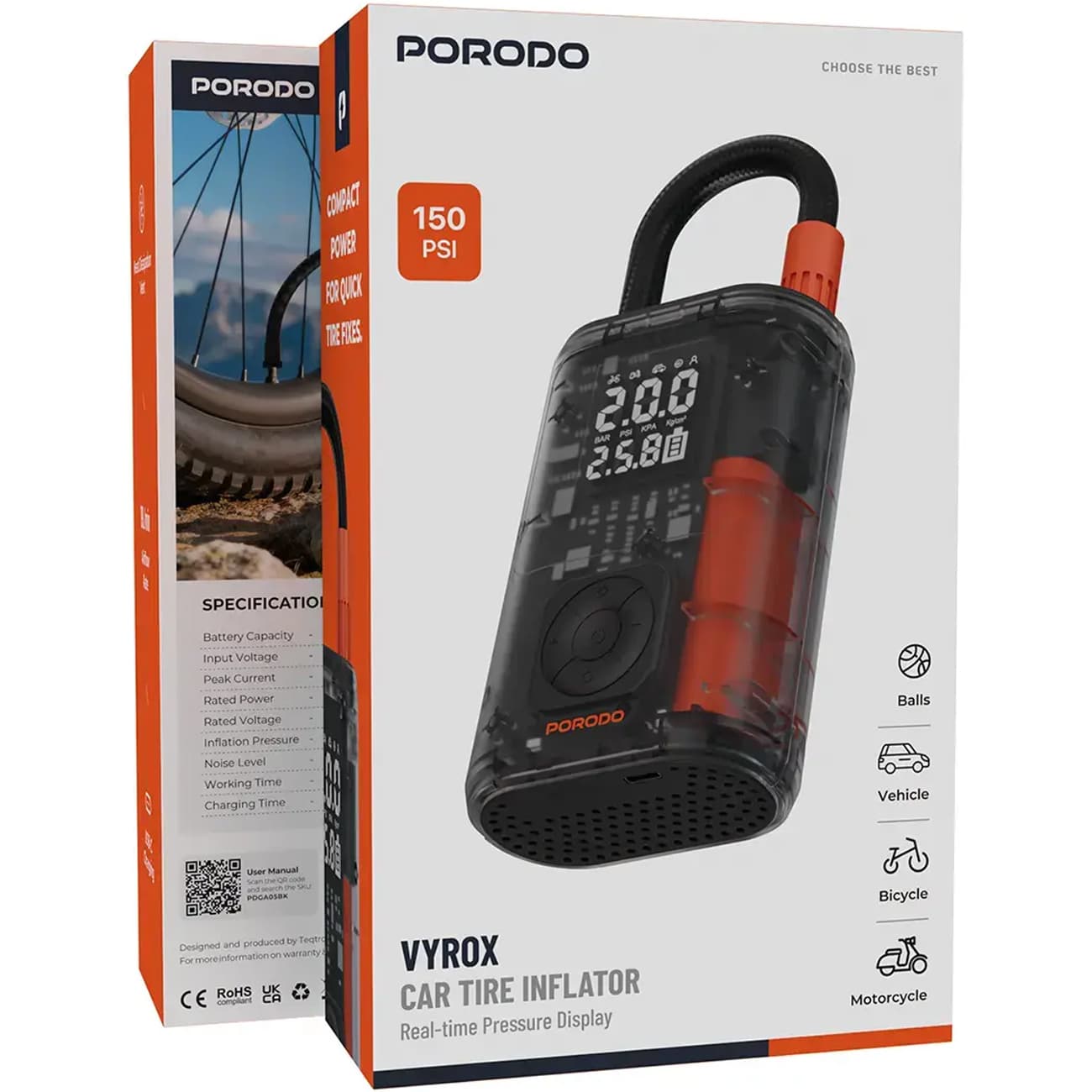 پمپ باد شارژی پورودو PORODO مدل PDGA05BK دارای 4 نازل — تصویر ۳