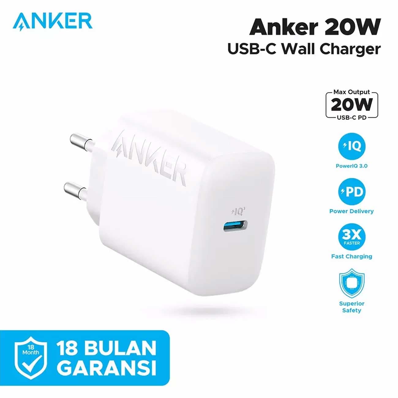 شارژر دیواری فست شارژ تایپ سی 20 وات انکر A2347L11 — تصویر ۳