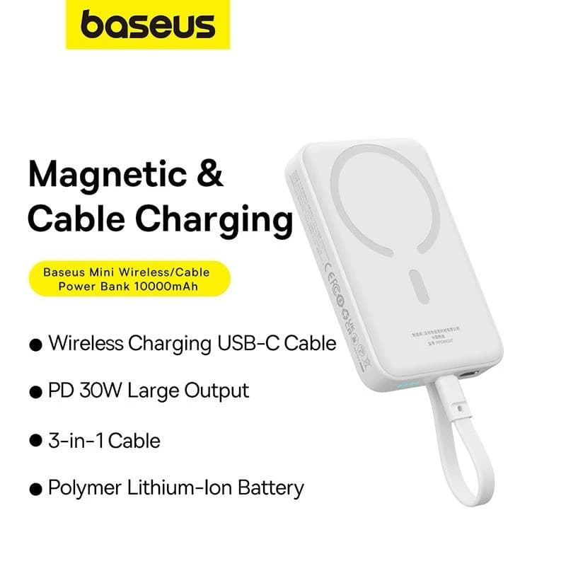 پاوربانک بی سیم باسئوس مدل Baseus PPCXM10T magnetic mini 10000 mAh 30w — تصویر ۳