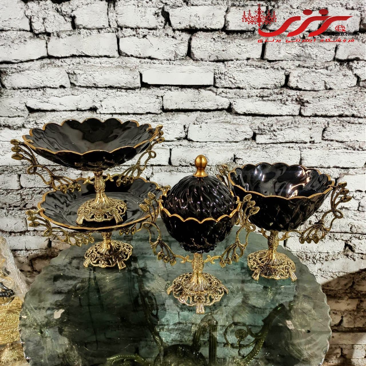 ست چهار تکه پذیرایی پایه برنجی جدید مشکی