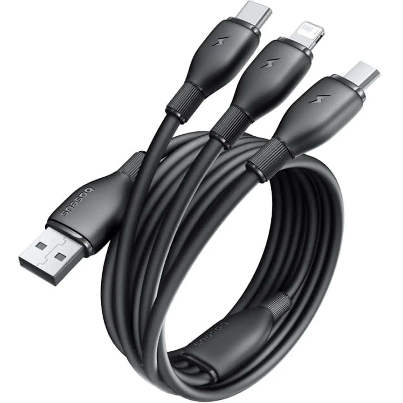 کابل شارژ USB به لایتنینگ/تایپ سی/میکرو یو اس بیBASEUS Ultra-Fast 3 in 1 Fast Charging — تصویر ۳