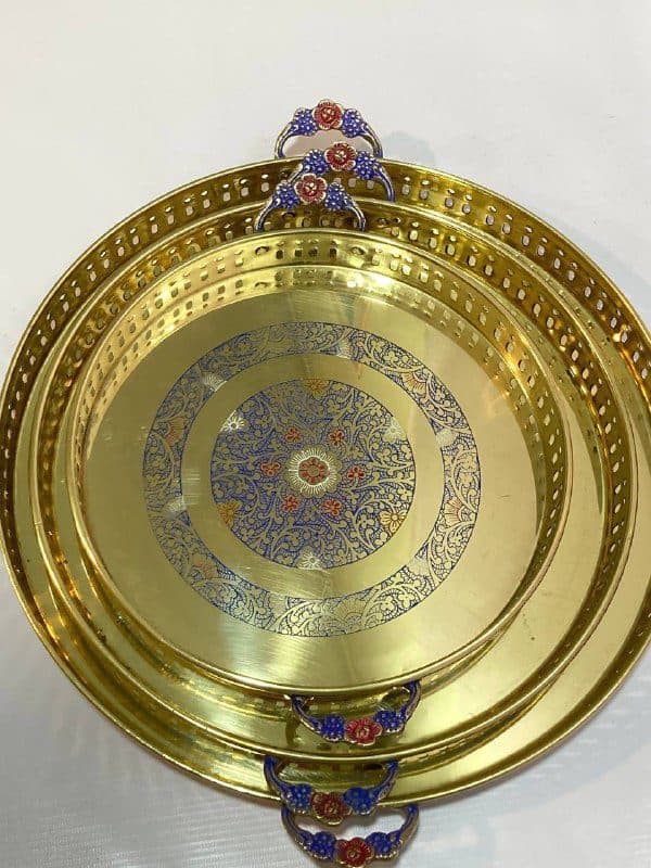 سینی دسته دار برنجی هندی گرد سه تایی — تصویر ۲