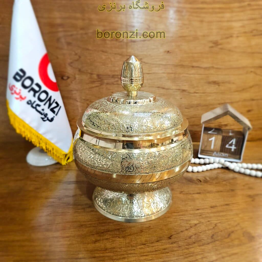 شکلات خوری درب داری برنجی هندی طاووس
