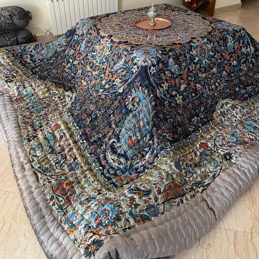 لحاف کرسی 4×4 دست‌دوز ترمه افشار درجه یک | روتختی لوکس — تصویر ۲