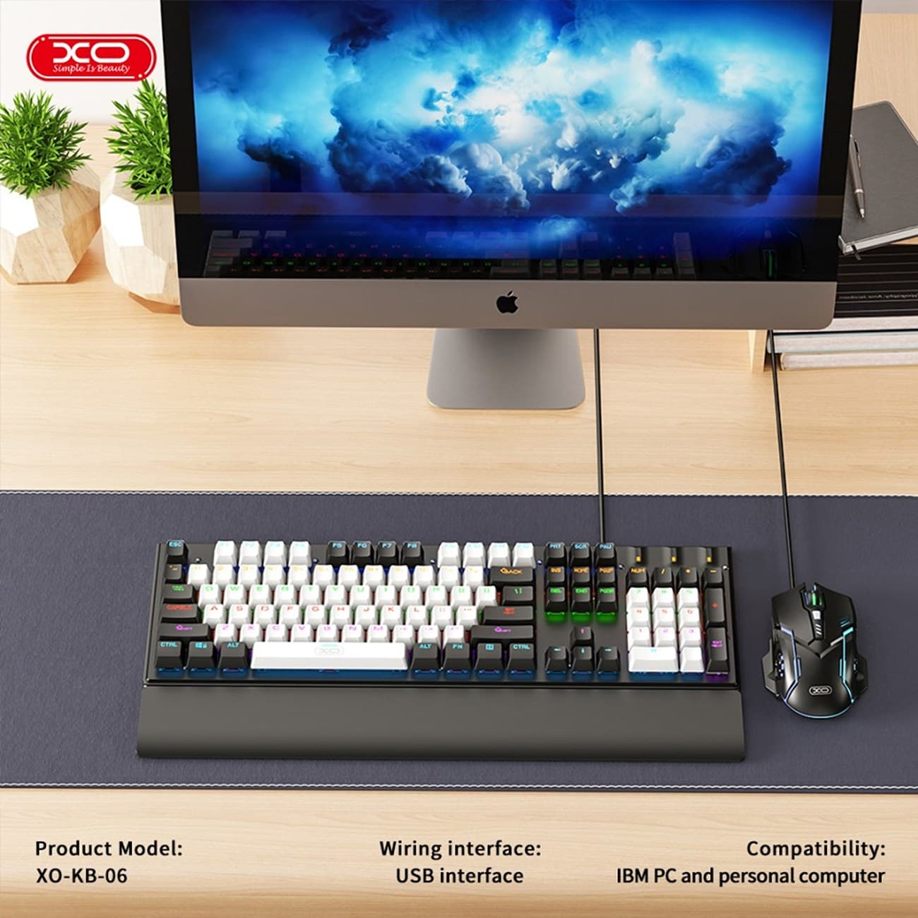 ست گیمینگ موس و کیبورد سیمی با نورپردازی RGB ایکس او KB-06 — تصویر ۴