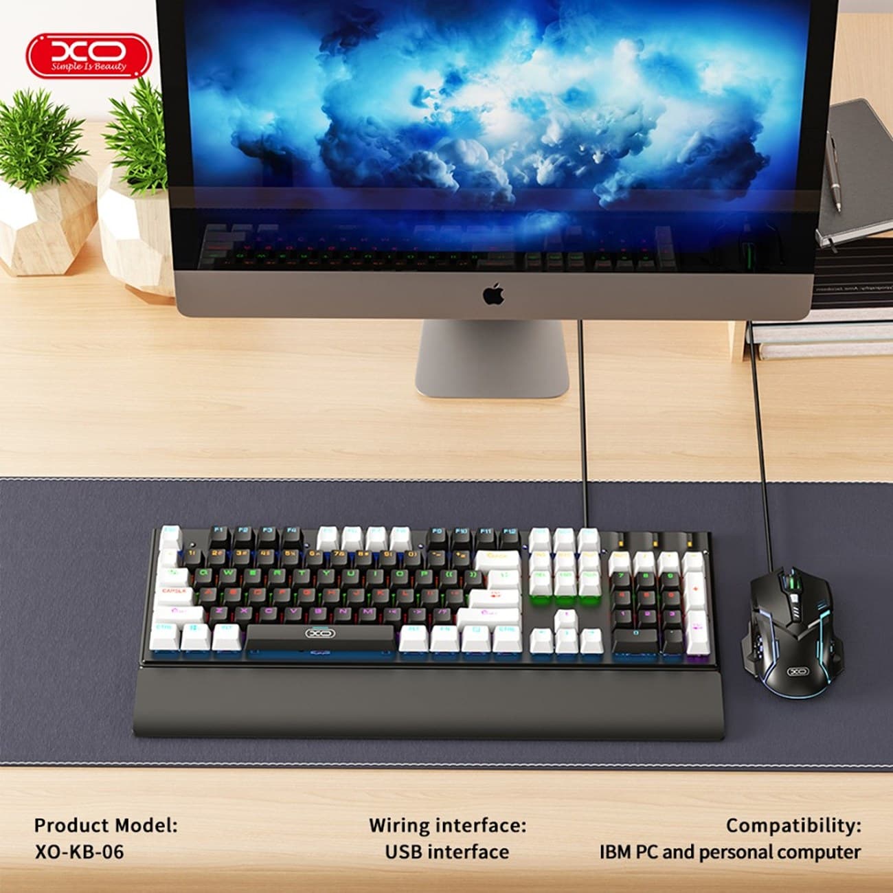 ست گیمینگ موس و کیبورد سیمی با نورپردازی RGB ایکس او KB-06 — تصویر ۳