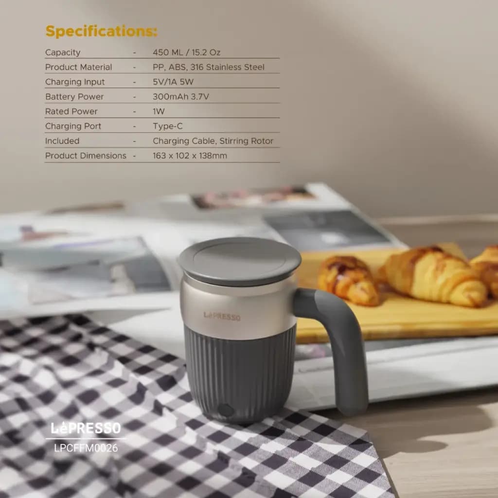 تراول ماگ هوشمند همزن دار لپرسو مدل Lepresso Auto Magnetic Stirring Mug 450mL — تصویر ۲
