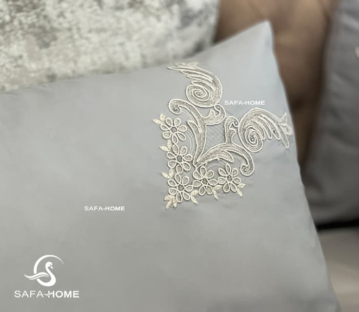 روتختی عروس دونفره طرح مخمل پتینه گلاریس طوسی — تصویر ۵