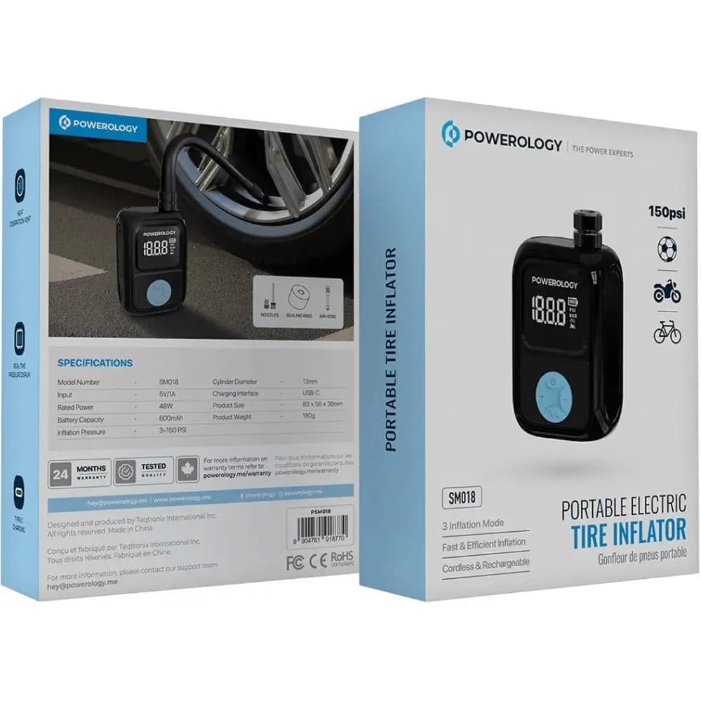 کمپرسور باد دوچرخه و موتور پاورولوژی مدل Powerology Portable Electric Tire Inflator PSM018 — تصویر ۳