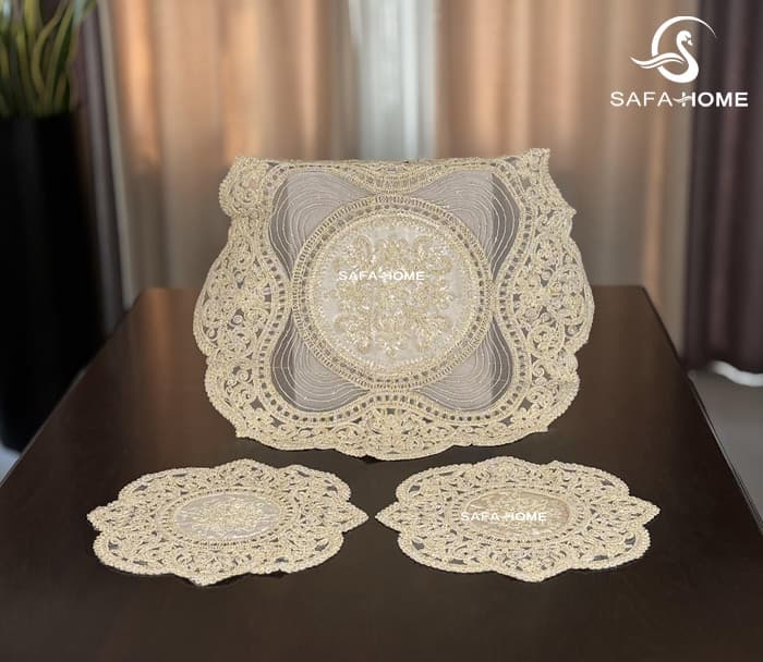 رومیزی قیطان گرد 3 تکه طرح جاسمین — تصویر ۳