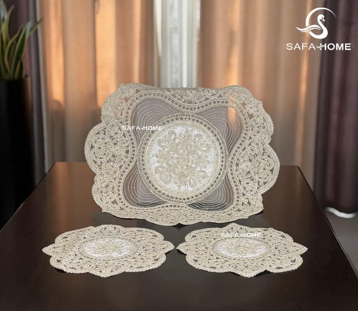 رومیزی قیطان گرد 3 تکه طرح جاسمین