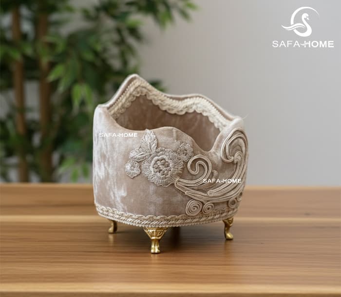 جابرسی مخمل گل برجسته نسکافه‌ای مدل آمور