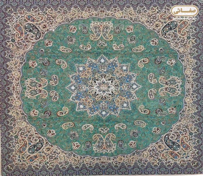 رومیزی 1×1 ملیله دوزی ترمه هاشمی کد 24 سبز — تصویر ۵