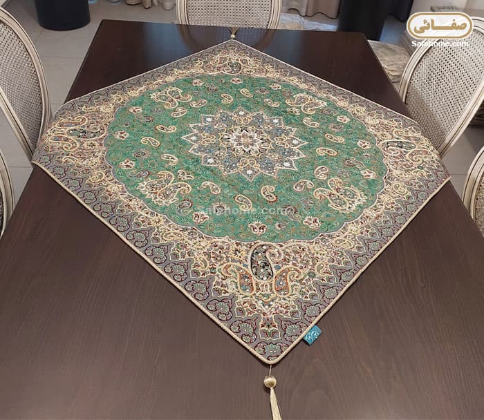 رومیزی 1×1 ملیله دوزی ترمه هاشمی کد 24 سبز