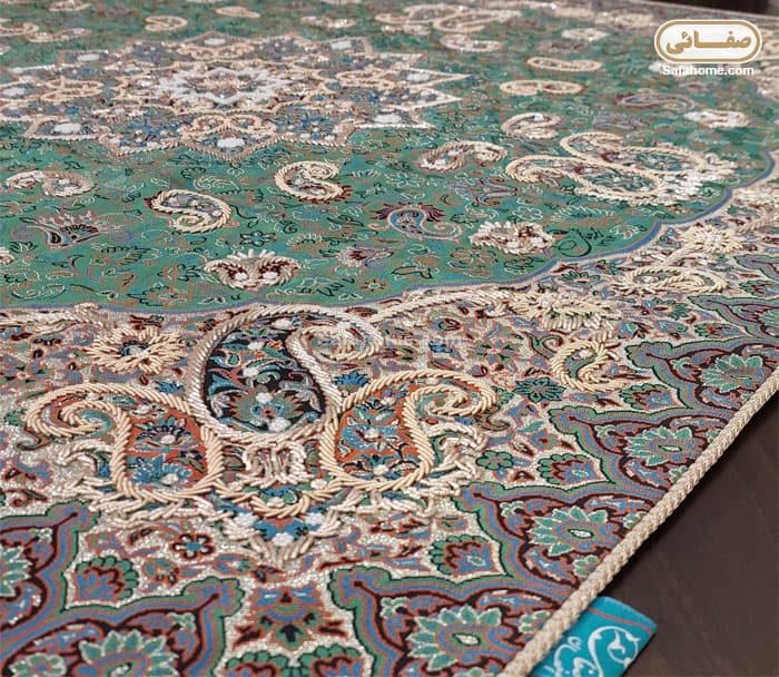 رومیزی 1×1 ملیله دوزی ترمه هاشمی کد 24 سبز — تصویر ۲