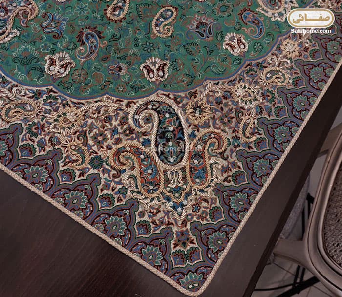 رومیزی 1×1 ملیله دوزی ترمه هاشمی کد 24 سبز — تصویر ۳