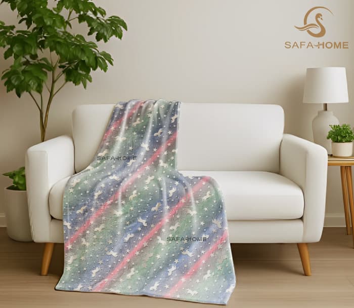 پتو مسافرتی یک نفره شبنما طرح یونیکورن