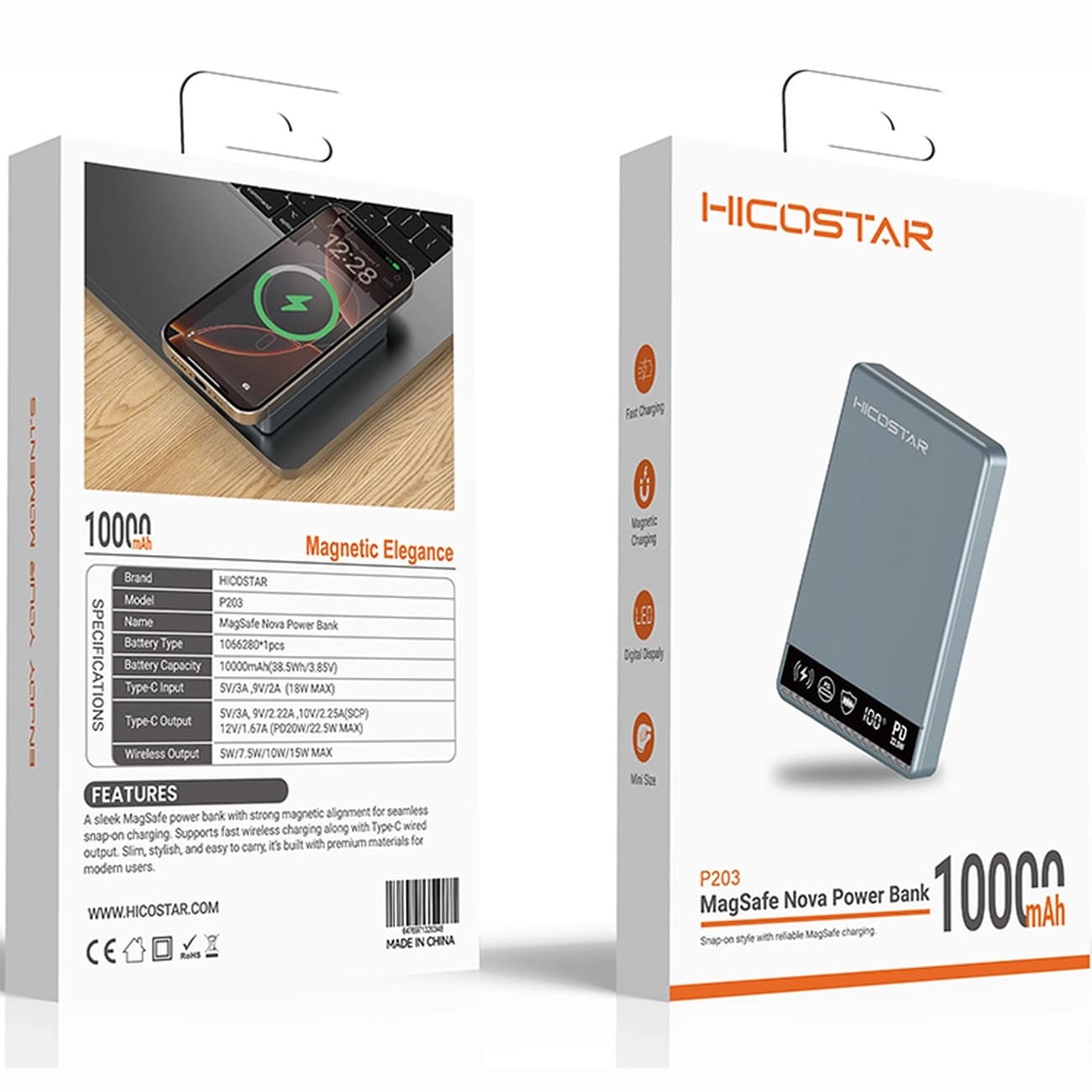 پاور بانک 10000 وایرلس هایکو استار Hicostar مدل P203 توان 22.5 وات — تصویر ۴