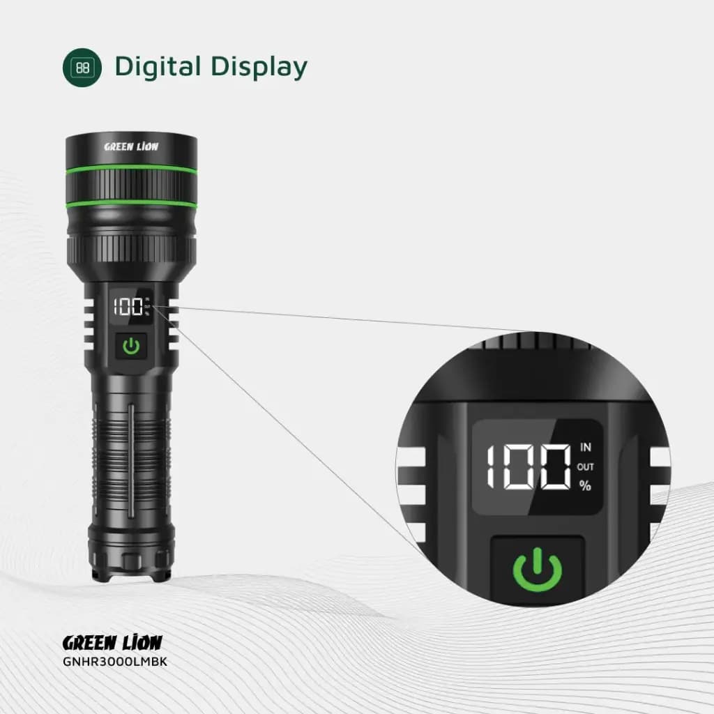چراغ قوه 3000 لومنی گرین لاین مدل Green Lion Hyper Ray Pro GNHR3000LMBK با برد 1200 متر — تصویر ۴