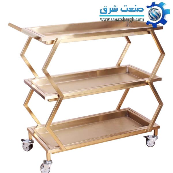 ترولی رستورانی استیل طلایی ۳ طبقه مدل 733