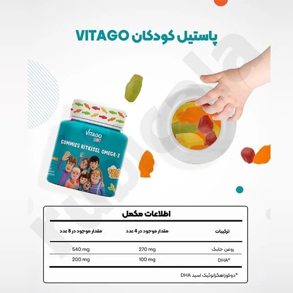 پاستیل امگا 3 گیاهی کودکان ویتاگو 60 عددی — تصویر ۳