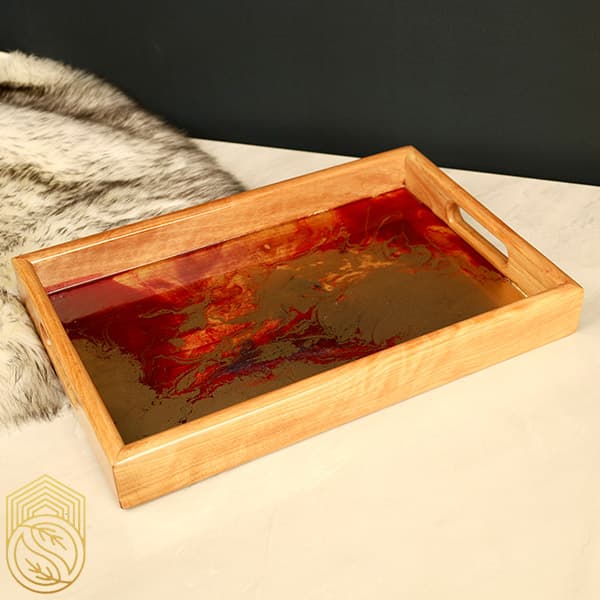سینی پذیرایی چوبی کار شده با رزین کد sh136