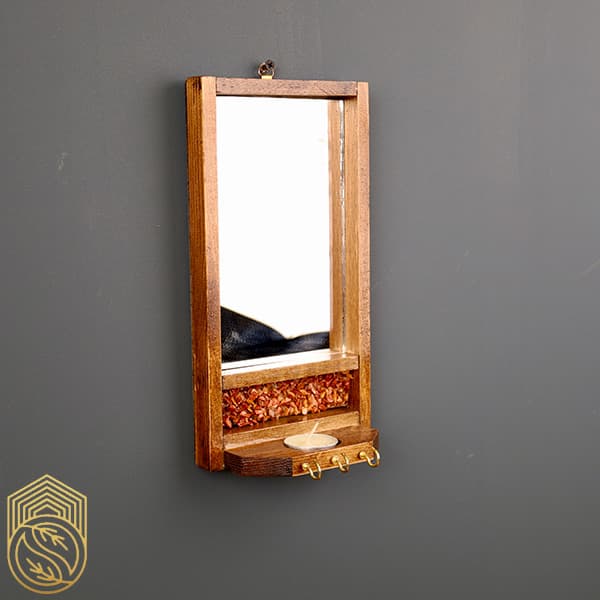 آینه و جاکلیدی دیواری چوبی به همراه جاشمعی کد sh133 — تصویر ۲