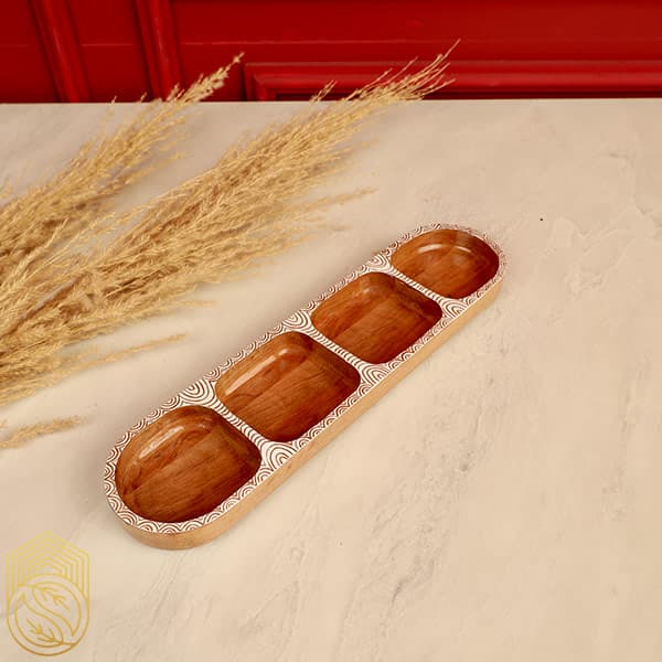 ظرف اردوخوری چوبی 4 خانه نقاشی شده در دو طرح کد sh100 — تصویر ۳