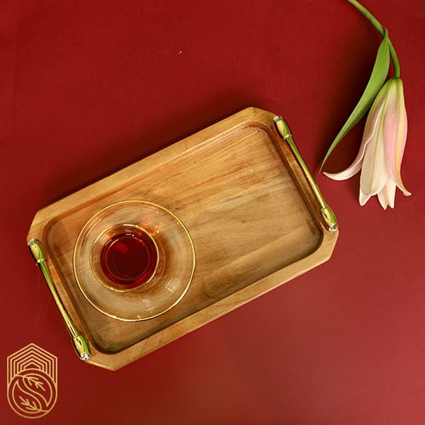 سینی پذیرایی چوبی مستطیلی دسته فلزی کد sh41