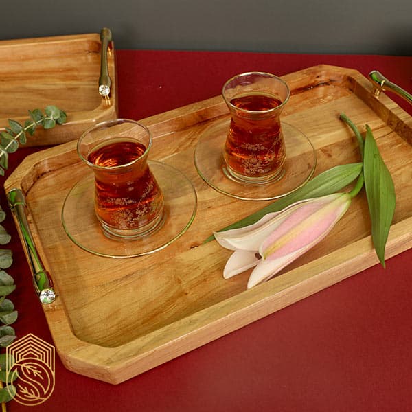 سینی پذیرایی چوبی مستطیلی دسته فلزی کد sh41 — تصویر ۲