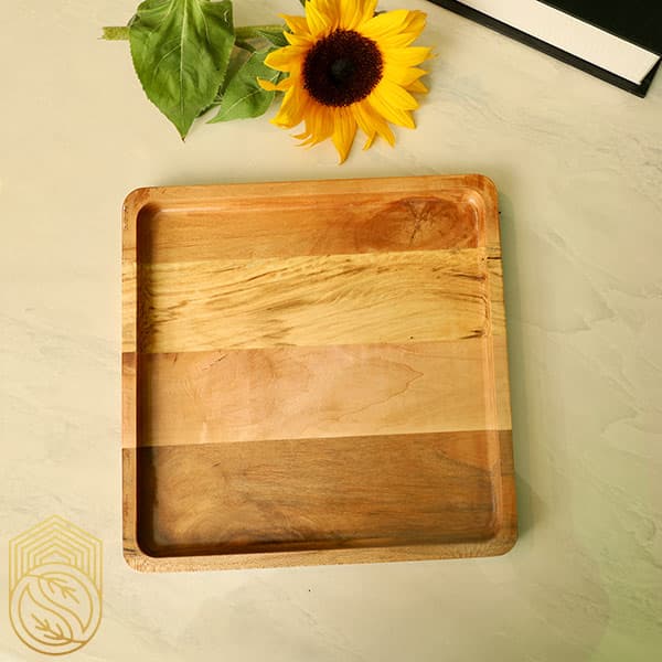 بشقاب مربع ای چوبی سرو لبه دار چوب توسکا کد sh38 — تصویر ۴