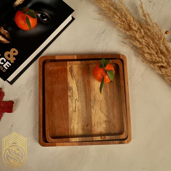 بشقاب مربع ای چوبی سرو لبه دار چوب توسکا کد sh38
