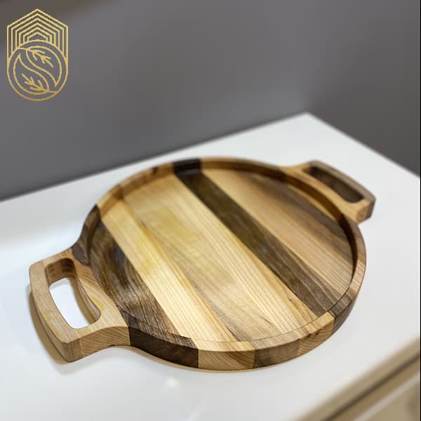 سینی سرو و پذیرایی چوبی دایره با دسته