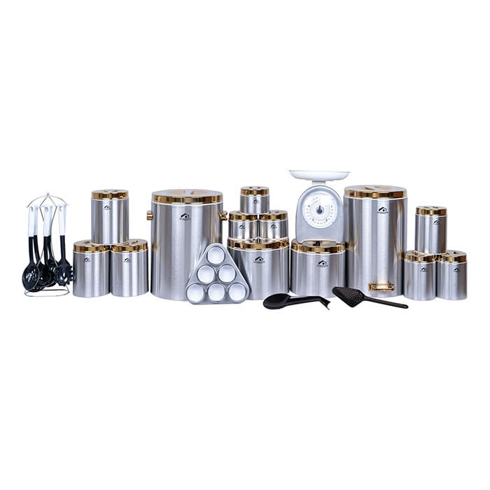سرویس آشپزخانه 30 پارچه استیل درب طلایی اورمزد کد IGO-3022