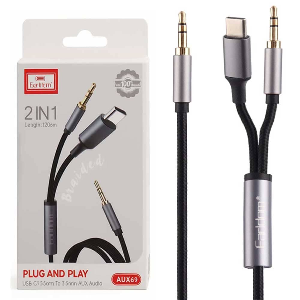 کابل تبدیل AUX به Type-C/AUX طول 1.2 متر Earldom ET-AUX69 2IN1