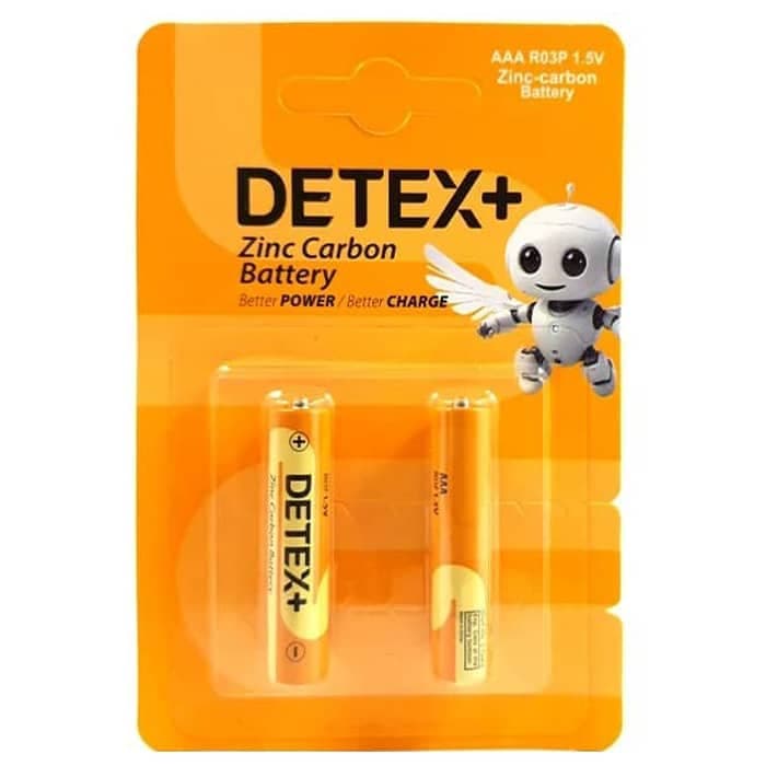 باتری نیم قلمی دتکس پلاس Zinc Carbon R03P بسته دو عددی +DETEX