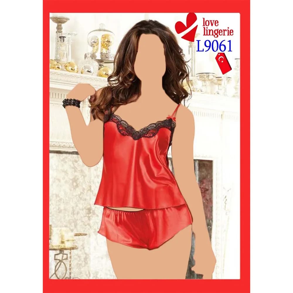 ست تاپ شورت ساتن لاو لاینجری کد L9061 — تصویر ۲