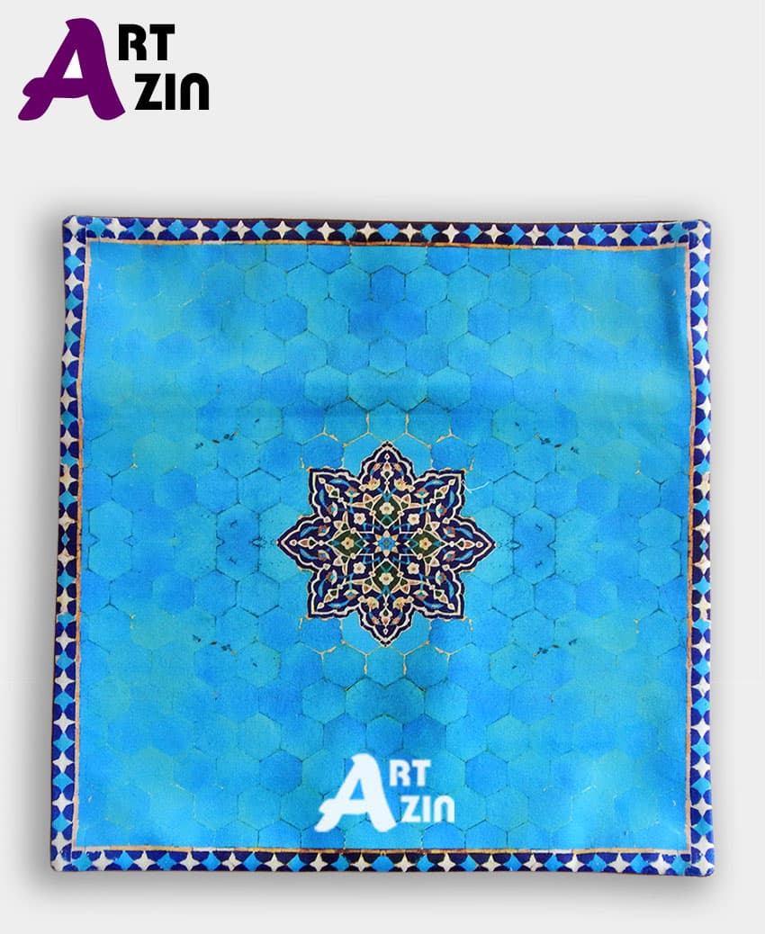کاور کوسن مخملی آبی طرح شمسه اسلیمی کد: 24-601