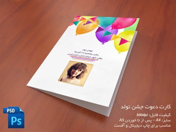 کارت جشن تولد با بادکنک‌های رنگارنگ — تصویر ۳