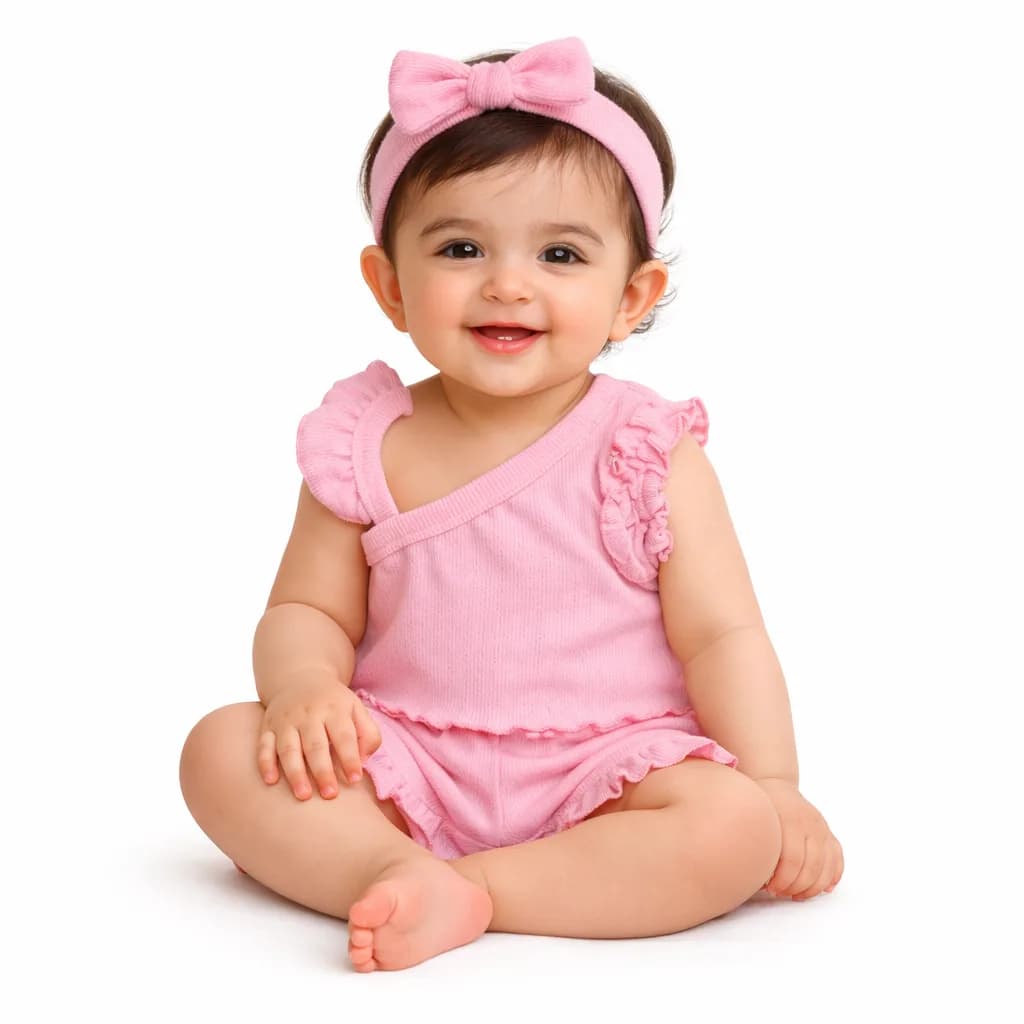 ست تاپ شلوارک دخترانه بچگانه صورتی مناسب 3 ماه تا 24 ماه — تصویر ۳