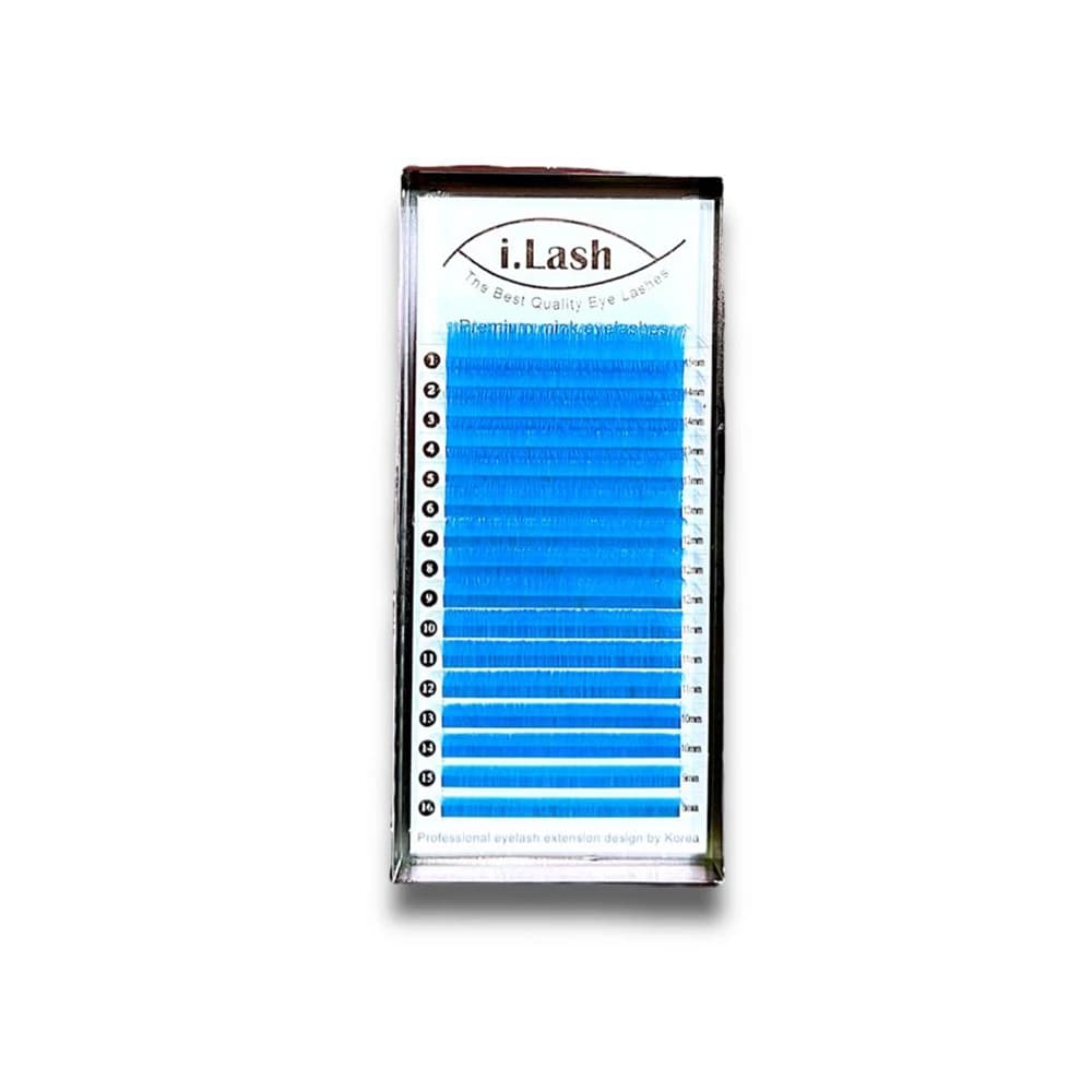 پالت مژه اکستنشن والیوم رنگی آبی روشن آی لش سایز میکس ضخامت 0.07 فر D