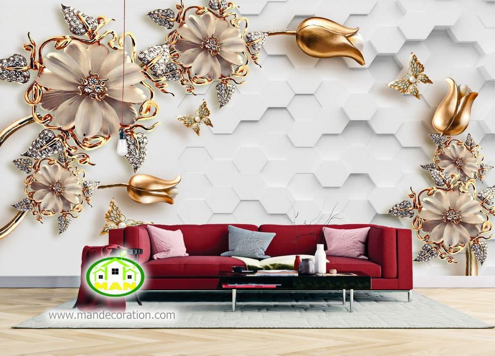 پوستر دیواری سه بعدی گلدار لوکس کد vip707