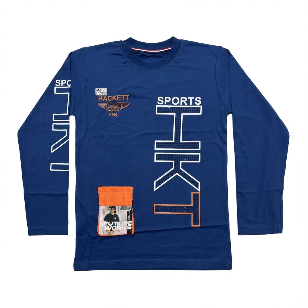 تیشرت بچگانه پسرانه آستین بلند نخ پنبه SPORT HKT سایز 55 و 60 و 65
