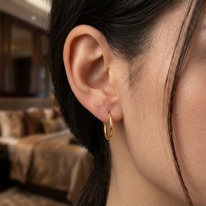 گوشوار حلقه ای طلا E024 — تصویر ۲