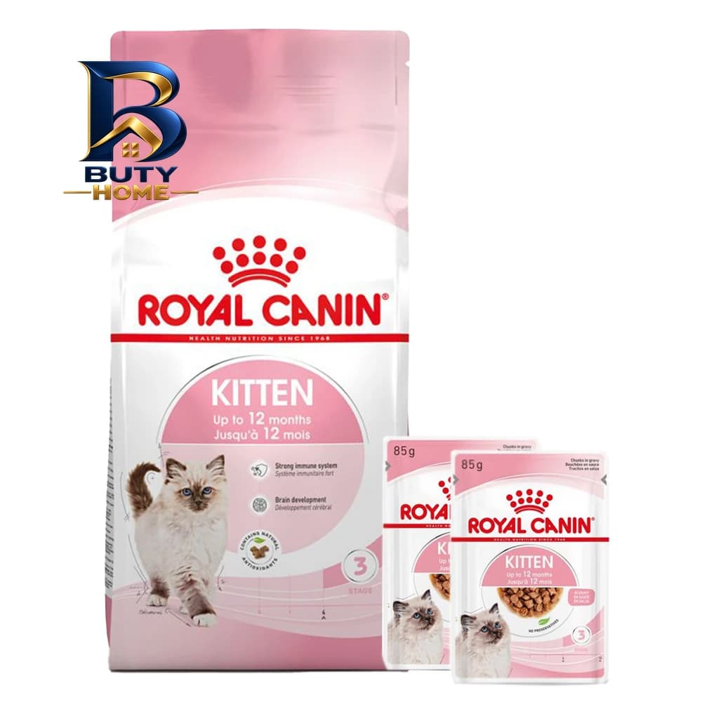 غذای خشک و پوچ گربه رویال کنین مدل Kitten وزن 2 کیلوگرم مجموعه 3 عددی