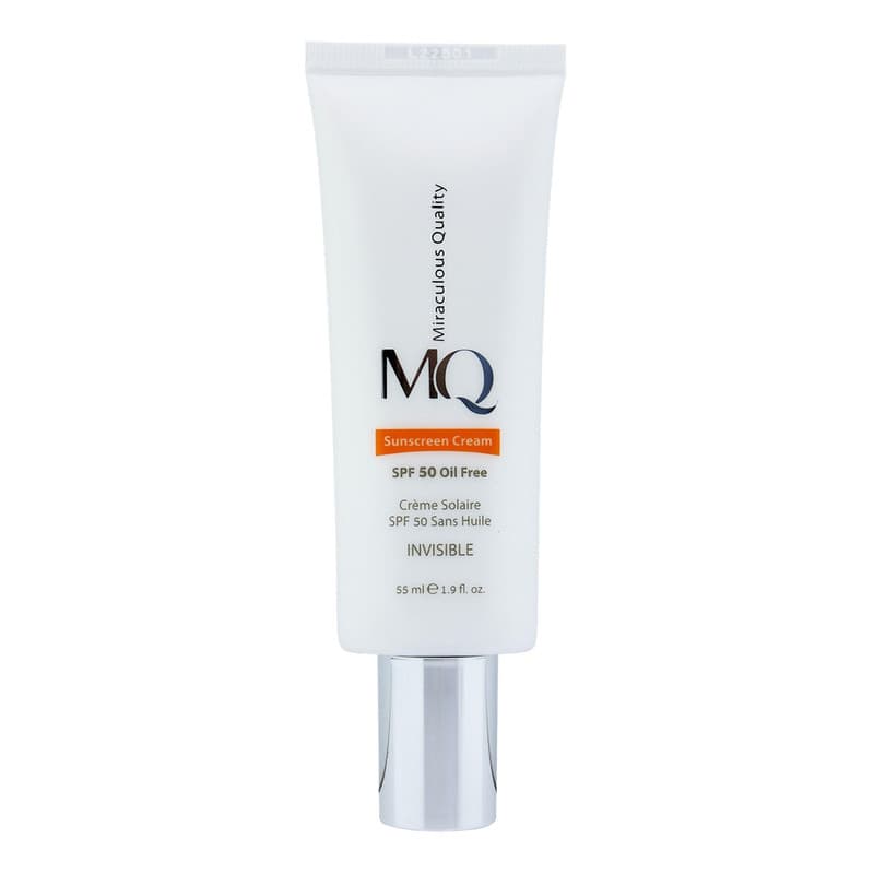 کرم ضدآفتاب بی‌رنگ ام کیو SPF50 مدل INVISIBLE، مناسب پوست‌های چرب، حجم 55 میلی‌لیتر