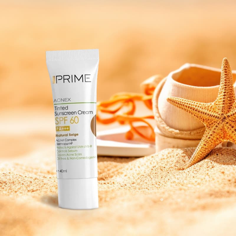 کرم ضدآفتاب رنگی پرایم، 60 SPF، مدل 02، مناسب پوست چرب و مختلط تنالیته رنگ متوسط و حجم 40 میلی‌لیتر، محافظت کننده در برابر اشعه UVA،IRو UVB، کنترل کننده ترشح سبوم، فاقد چربی و غیر کومدون‌زا، +++PA، پو — تصویر ۴