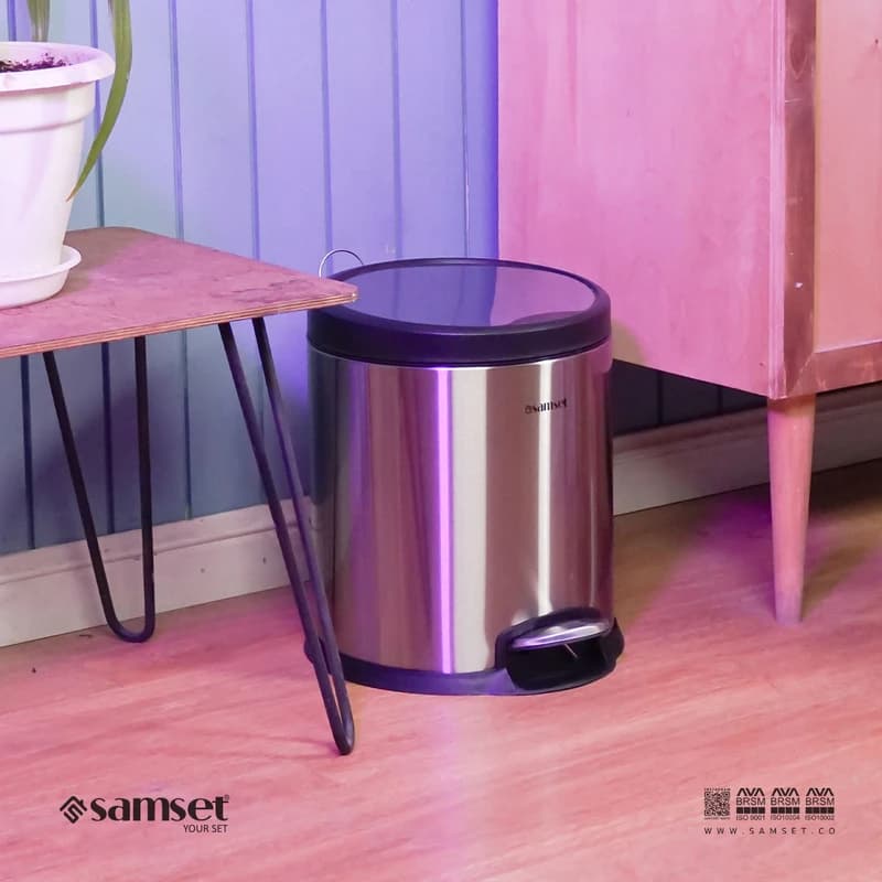 سطل پدالی 14 لیتری استوانه ای V استیل سام ست — تصویر ۲