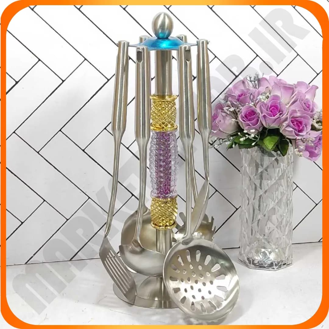 سرویس 7 پارچه کفگیر و ملاقه استیل جعبه مشکی STAINLESS